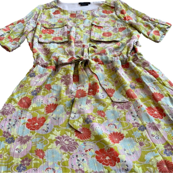 BCBGMAXAZRIA Floral Print Chinoiserie Mini Dress, Drawstring Waist, Size Large - Picture 2 of 11